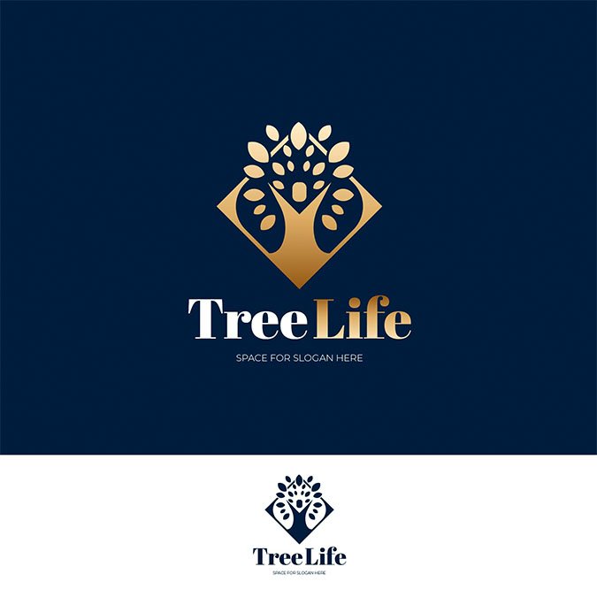 Gold tree logo on navy designed by Logo Design Memphis